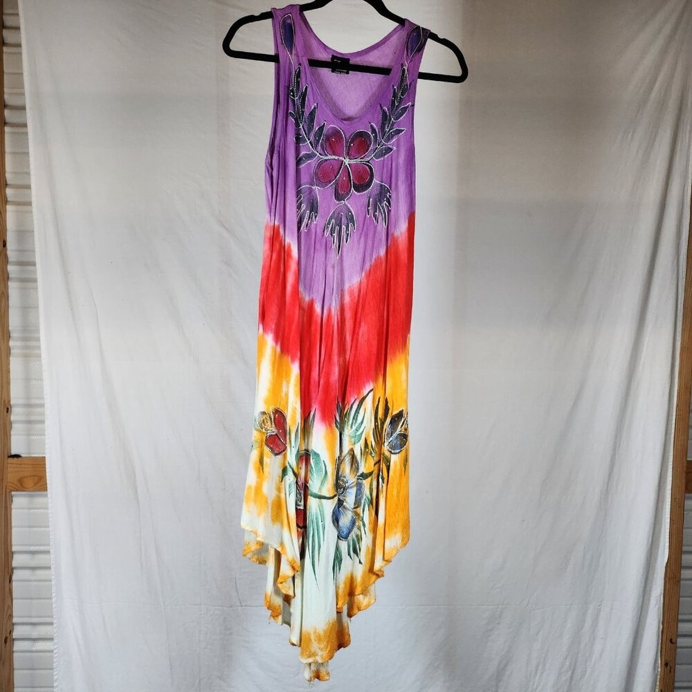 7 Islands Asymmetrical Boho Dress Free Size Multicolor Rayon Floral Embroidered